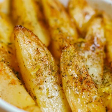 Cozy Greek lemon potatoes seasoned with herbs and lemon