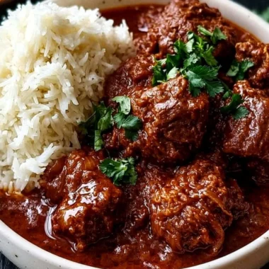 Cozy Lamb Madras Curry with rich spices and tender meat served in a bowl.