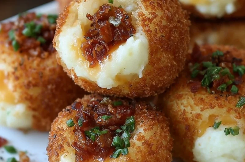 Delicious and crispy loaded mashed potato bites served on a plate