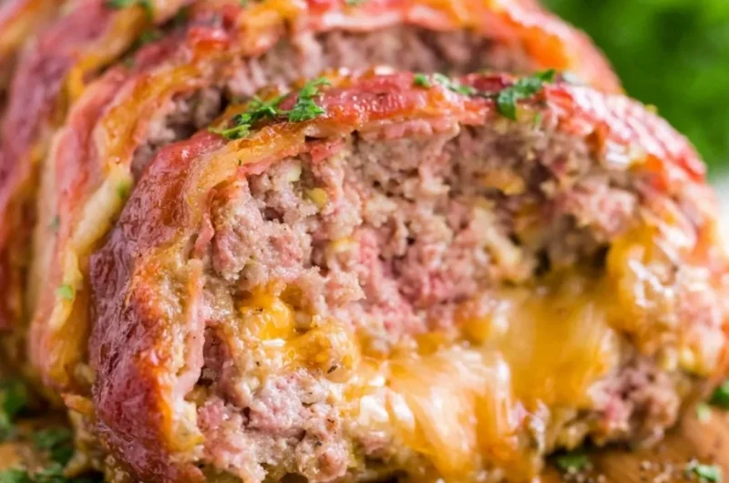 Deliciously smoked meatloaf served on a rustic wooden table