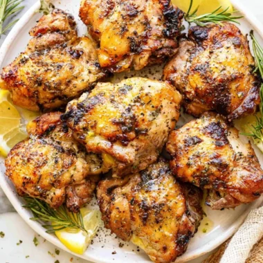 Juicy Lemon & Garlic Greek Marinated Chicken on a serving plate