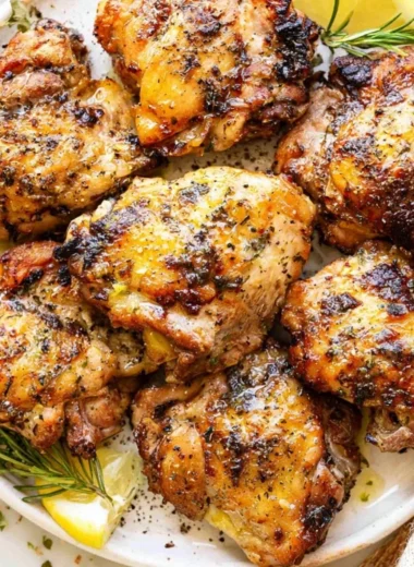 Juicy Lemon & Garlic Greek Marinated Chicken on a serving plate