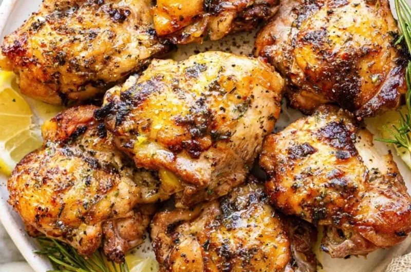 Juicy Lemon & Garlic Greek Marinated Chicken on a serving plate