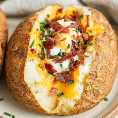 Delicious smoked baked potatoes on a wooden table ready to serve.