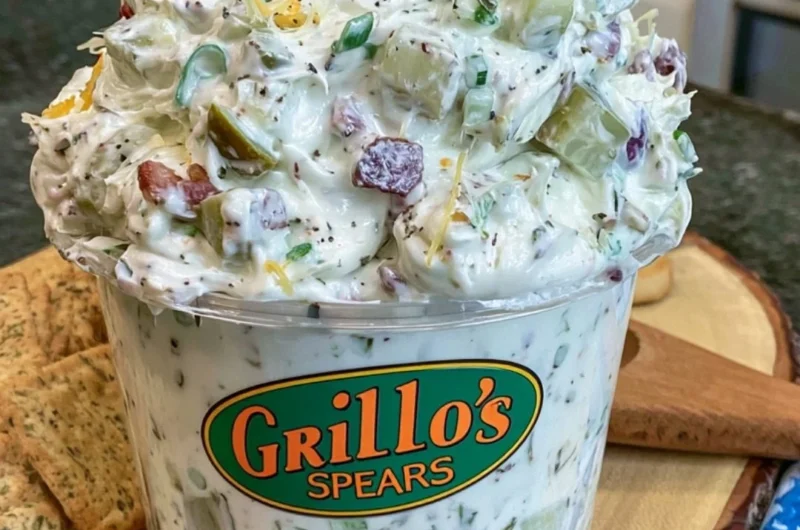 Delicious Grillo's Pickle Dip served with a variety of snacks