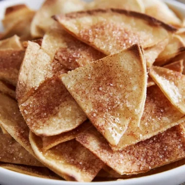 Cozy cinnamon sugar tortilla chips served in a bowl