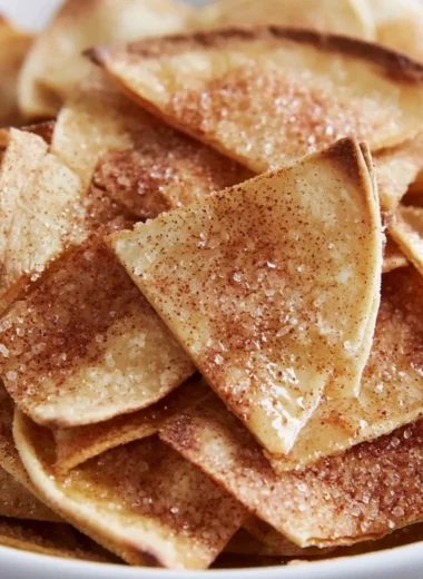Cozy cinnamon sugar tortilla chips served in a bowl