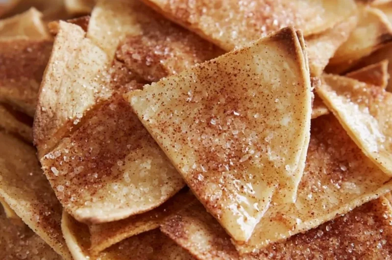 Cozy cinnamon sugar tortilla chips served in a bowl
