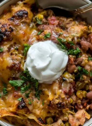 Healthy chicken casserole with vegetables, baked in a creamy sauce.